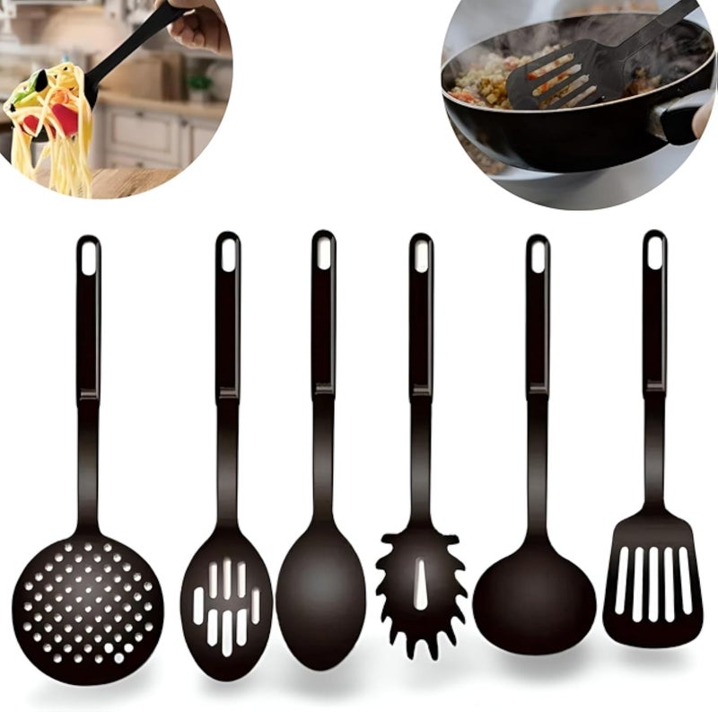 أدوات المطبخ - اكتشف مجموعة أدوات المطبخ المصنوعة من النايلون الممتاز والتي تتضمن ملعقة أرز، وملعقة فارغة، ومغرفة، وملعقة مثقوبة، وملعقة مسطحة، وملقط، وكلها في مجموعة من 6 قطع مصممة لتكون متينة.